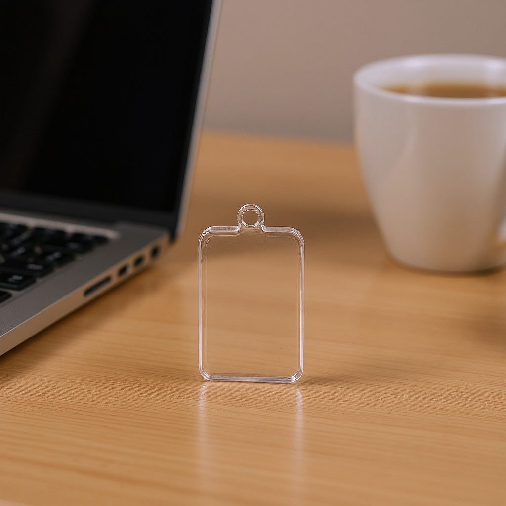 Acrylic Photo Keychain in secondary context, displayed on a gift table, editorial style