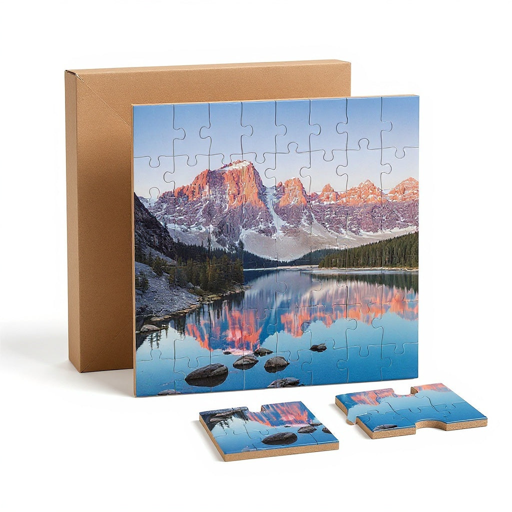 Cardboard Custom Photo Puzzle from alternative angle showing side profile and construction details