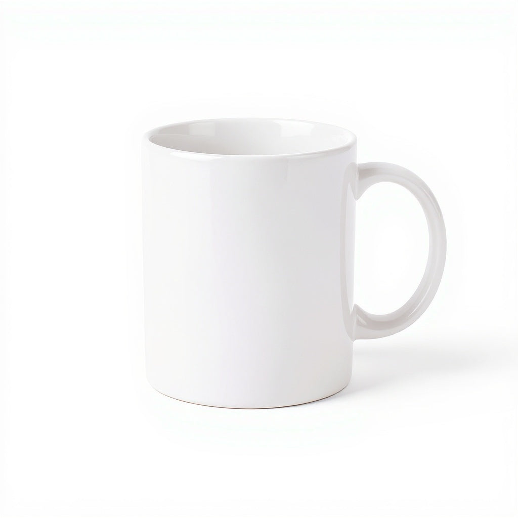Ceramic custom photo mug from alternative angle showing side profile and handle