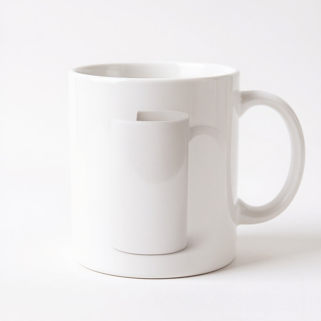 Close-up of smooth ceramic surface on custom photo mug, macro texture shot