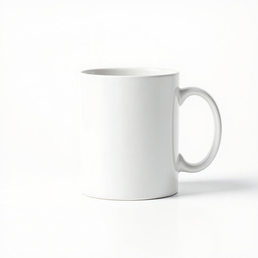 Custom photo print mug from alternative angle showing side profile and handle design