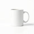 Hero shot of ceramic mug with custom photo print on white studio background, full product visible