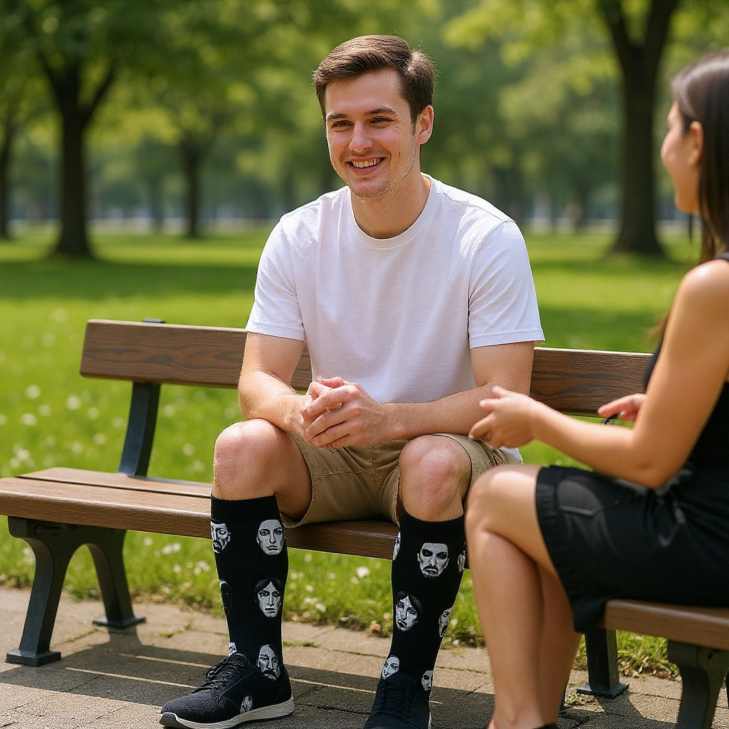 Cotton Blend Socks in casual outdoor setting, walking on grass, natural lighting