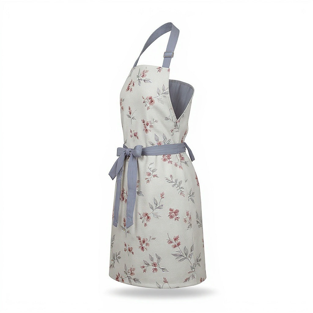 Cotton Kitchen Apron from alternative angle showing side profile and pocket details