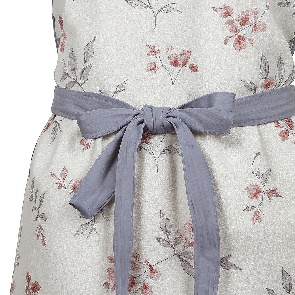 Close-up of rustic floral fabric texture on Cotton Kitchen Apron, macro texture shot