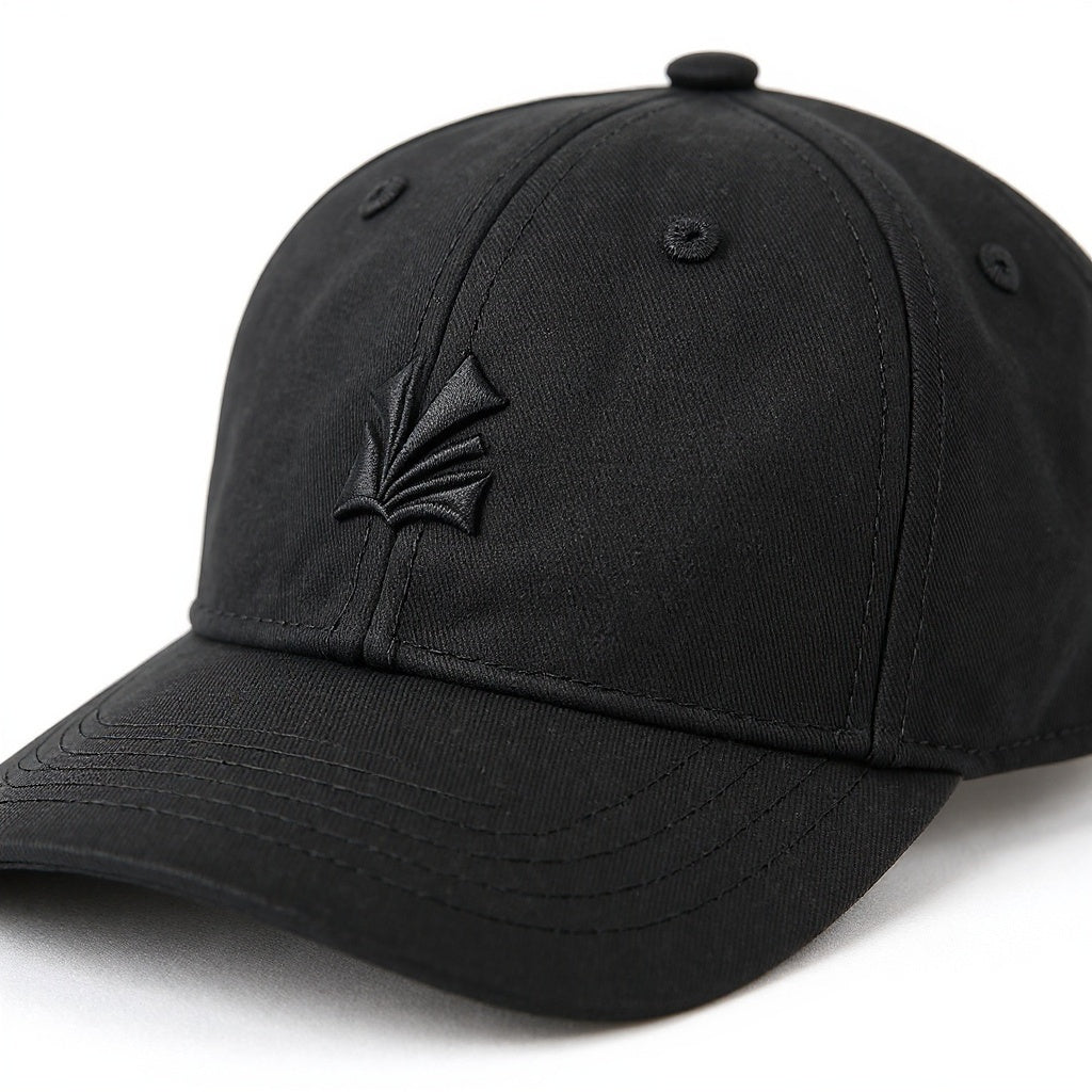 Close-up of embroidered design on Cotton-Polyester Blend Hat, macro texture shot