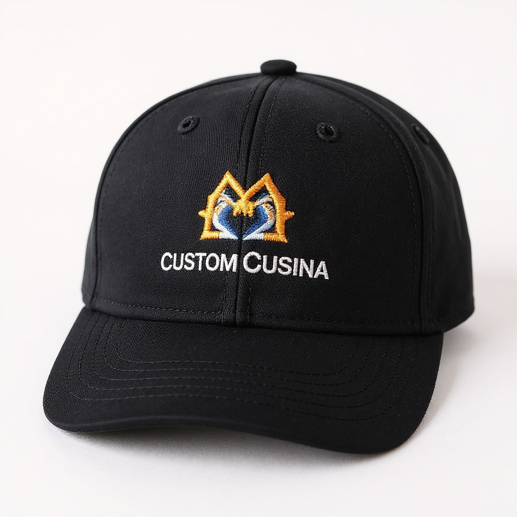Close-up of embroidered design on Cotton-Polyester Blend Embroidered Hat, macro texture shot