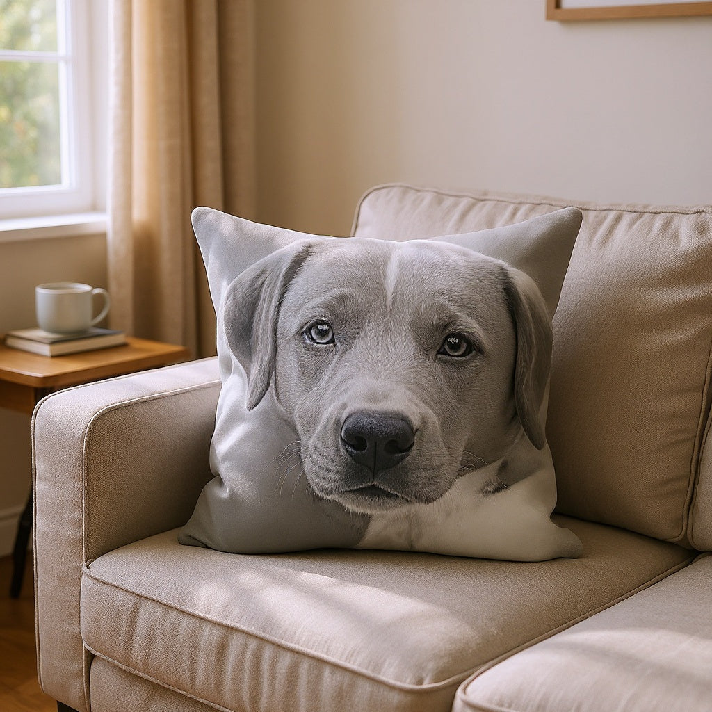 Fleece Photo Blanket Pillow in a cozy living room setting, perfect for lounging, natural lighting