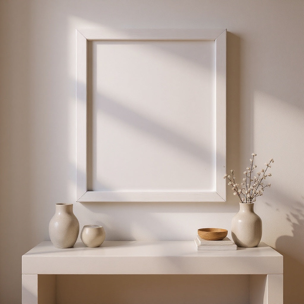 Modern Canvas Photo Print in bedroom context, adding minimalist style, editorial style
