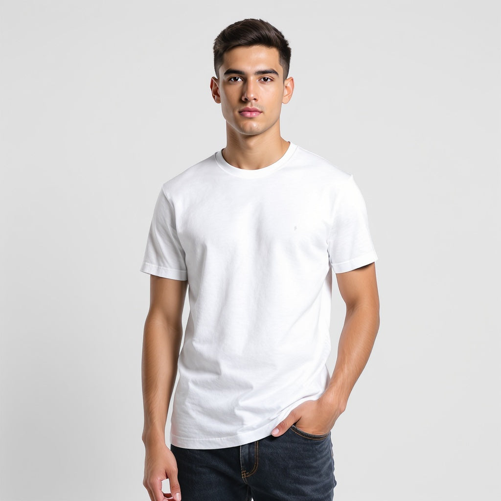 Hero shot of Unisex Cotton T-Shirt on white studio background, full product visible