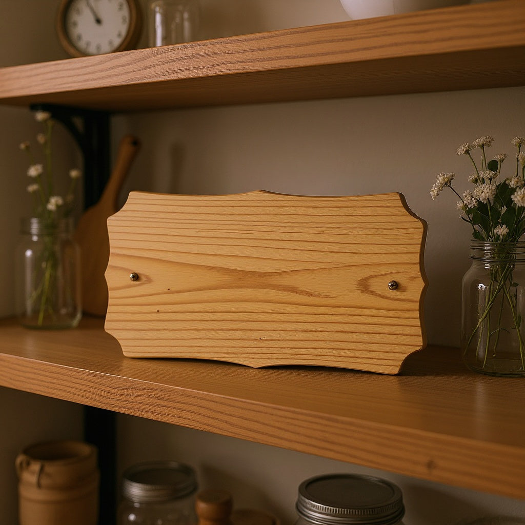 Wood Wall Sign in kitchen dining area, showing secondary placement, editorial style